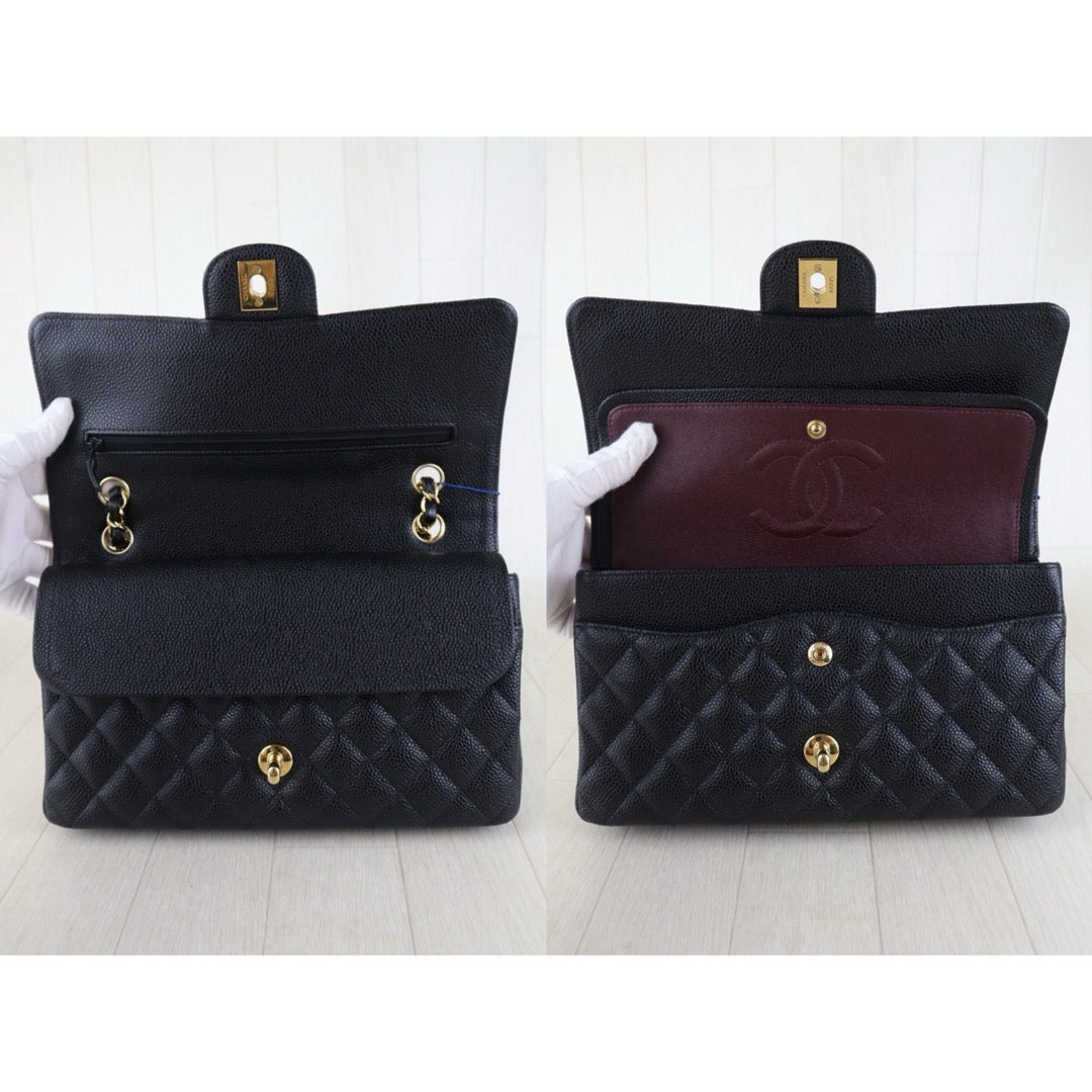 Include Entrupy Certificate of Authenticity｜Very Good ( Rank A)｜ CHANEL Caviar Skin Matrasse Chain Double Flap 25 Shoulder Bag  Black Made In 2014Year｜S26072546