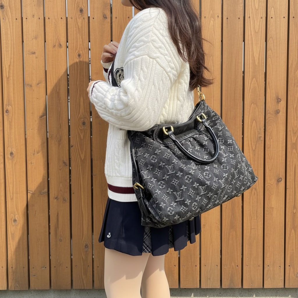 Include Entrupy Certificate of Authenticity｜Good ( Rank AB)｜ Louis Vuitton Denim Monogram Black Tote Bag Shoulder Bag｜26030801
