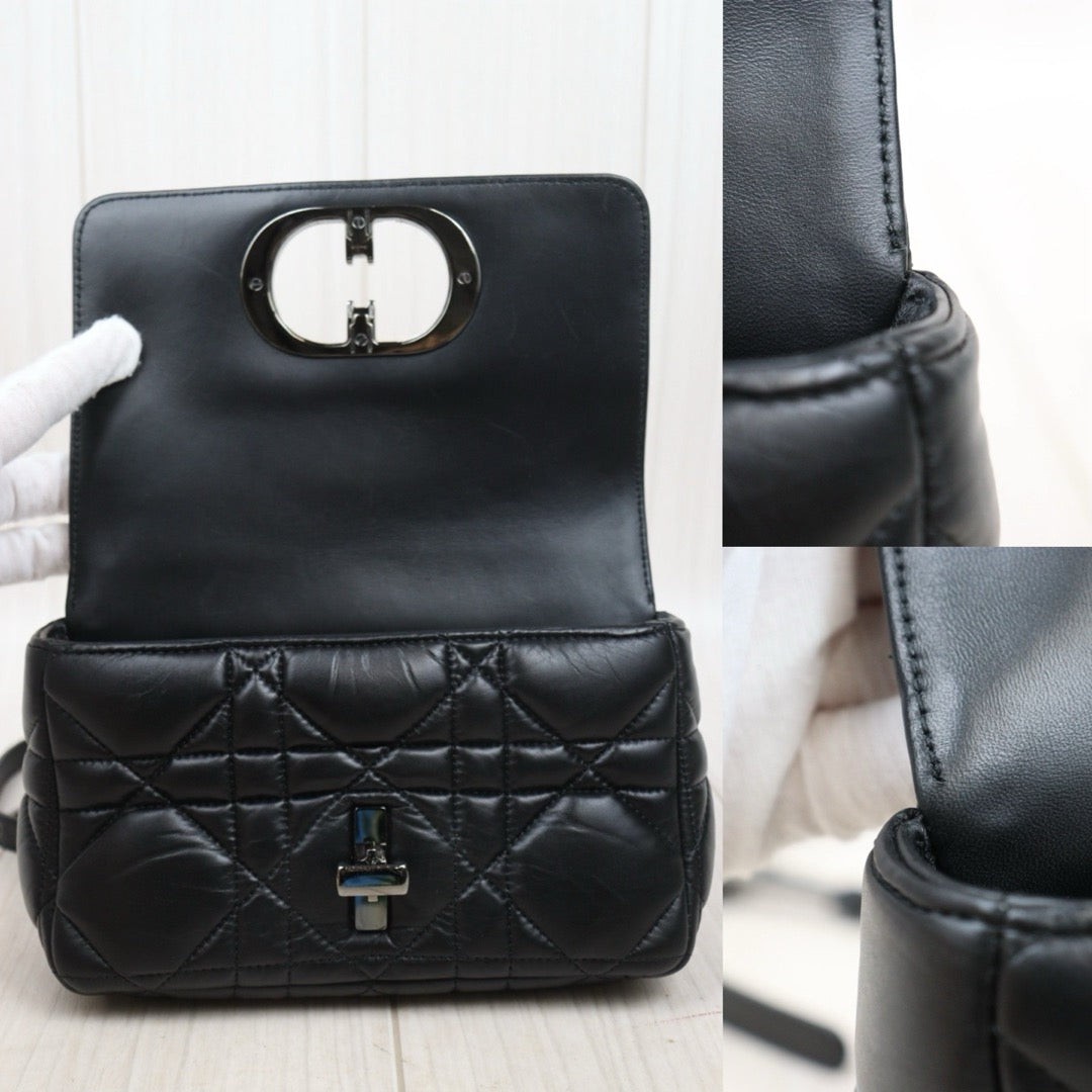 Very Good ( Rank A) ｜Dior Caro Matelasse Chain Calf Leather Shoulder Bag PM So Black  ｜S25071010