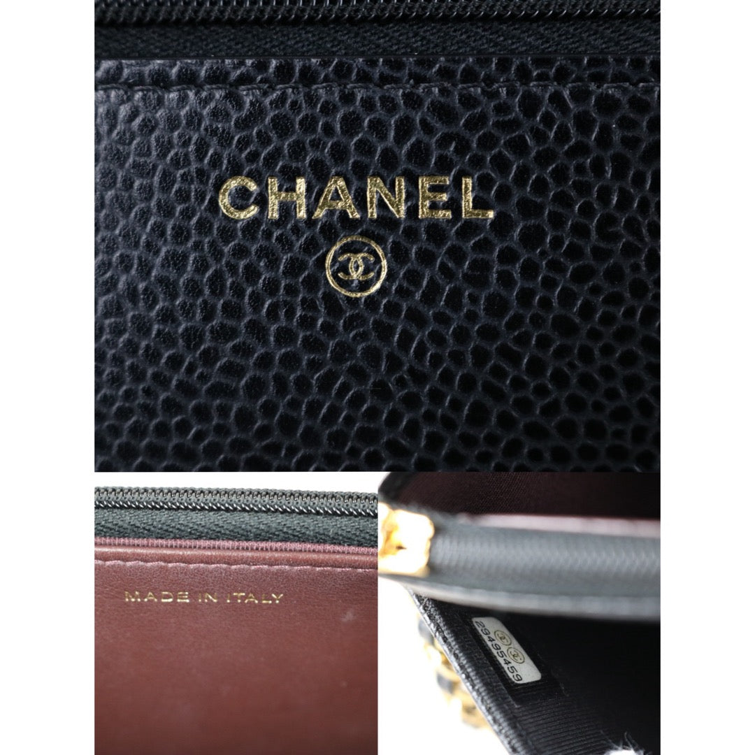 Include Entrupy Certificate of Authenticity｜Very Good ( Rank A) ｜Full Set CHANEL Matrasse Chain Caviar Skin WOC19 Shoulder Bag Black Made In 2020Year ｜S26031903
