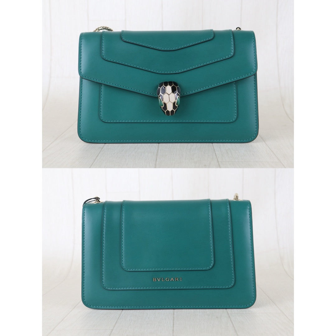 Include Entrupy Certificate of Authenticity｜Very Good ( Rank A)｜Bvlgari Calf Leather Serpenti Forever Top in Emerald Green PM Shoulder Strap ｜S26090738