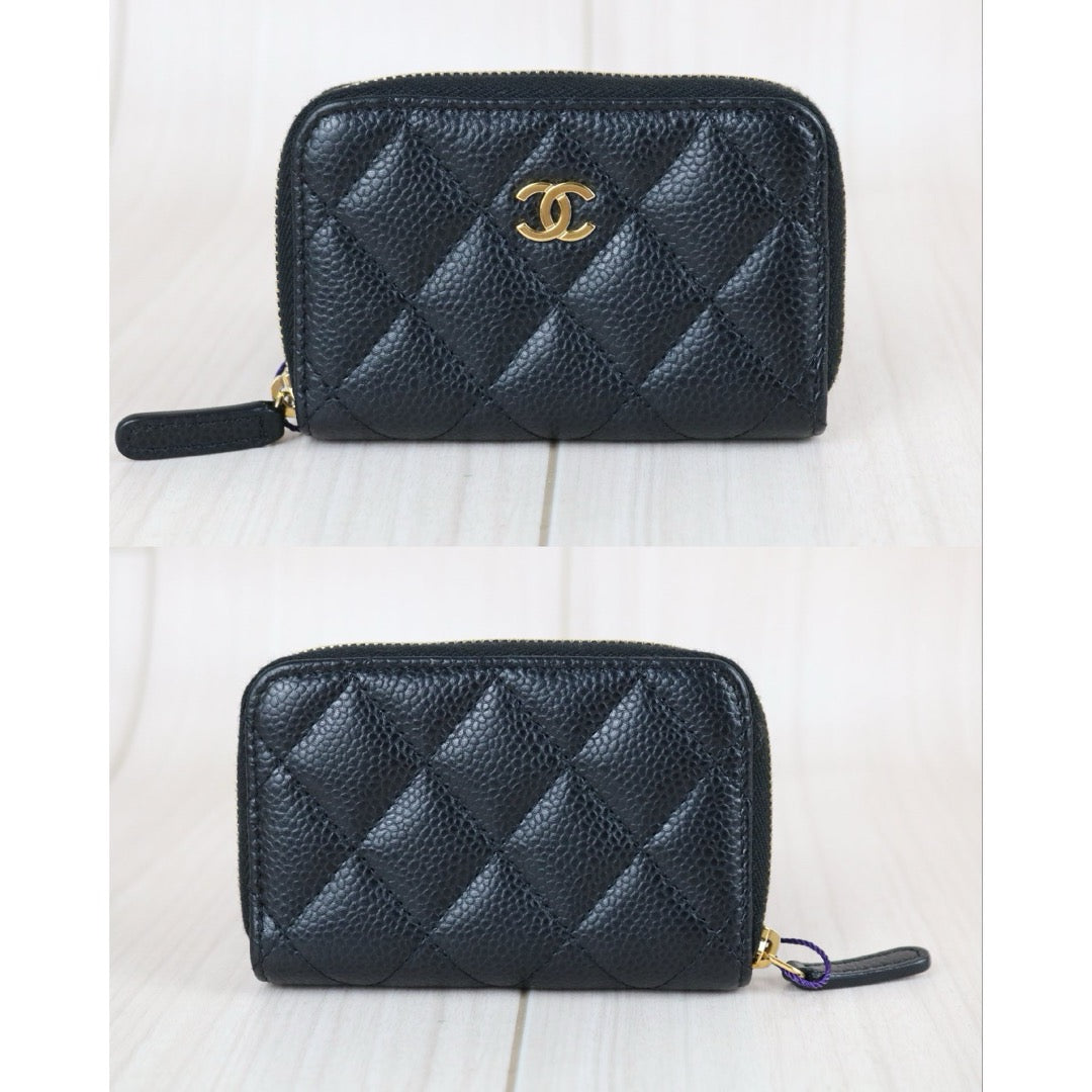 Include Entrupy Certificate of Authenticity｜Very Good ( Rank A)｜CHANEL Caviar Skin Black Zipper Wallet Made In 2018Year｜X26061803