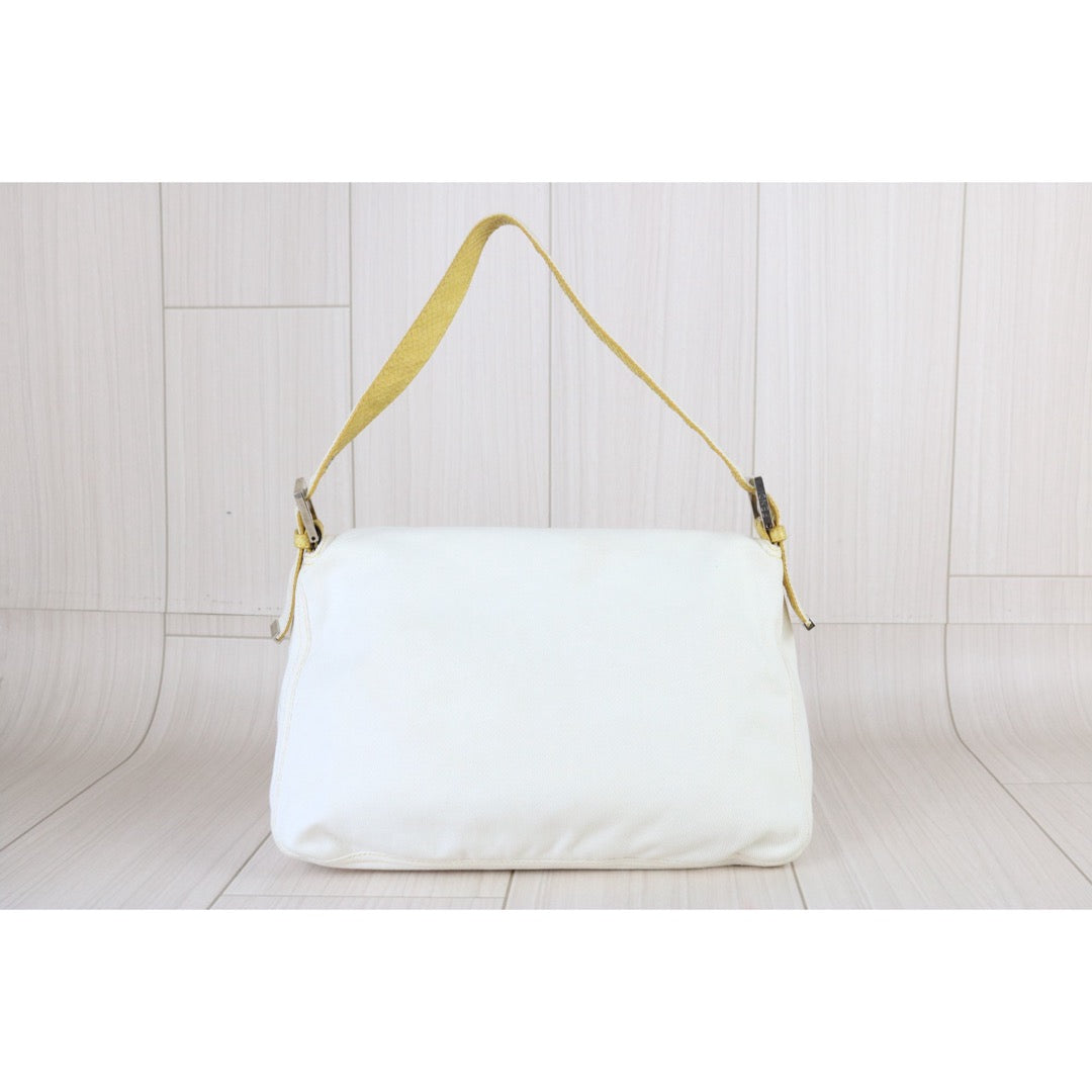 Include Entrupy Certificate of Authenticity｜Good ( Rank AB)｜ FENDI White Denim and Yellow Python Mamma Baguette Shoulder Bag ｜X26090412