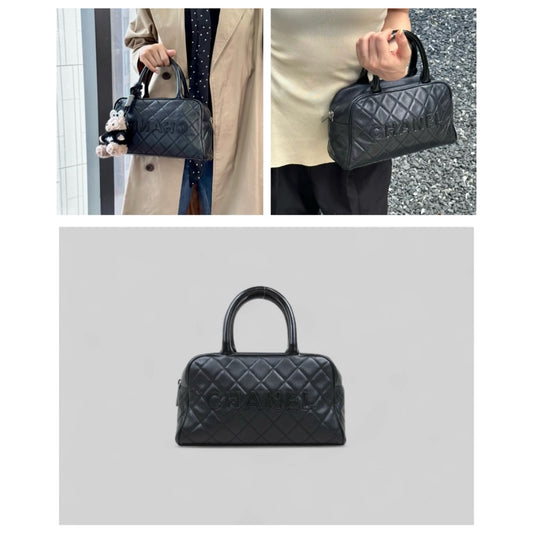 Very Good ( Rank A)｜ CHANEL Caviar Skin Calf Leather Bowling Hand Bag Black Made In 2000～2002Year｜25052101