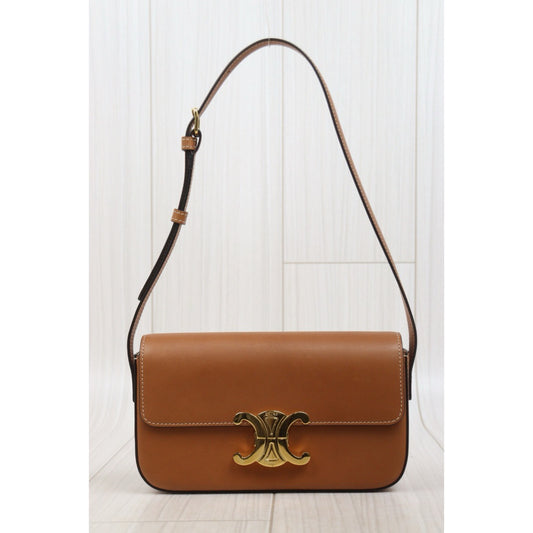 Very Good ( Rank A)｜CELINE Calf Leather Triomphe Brown Shoulder Bag Golden Hardware｜26011309
