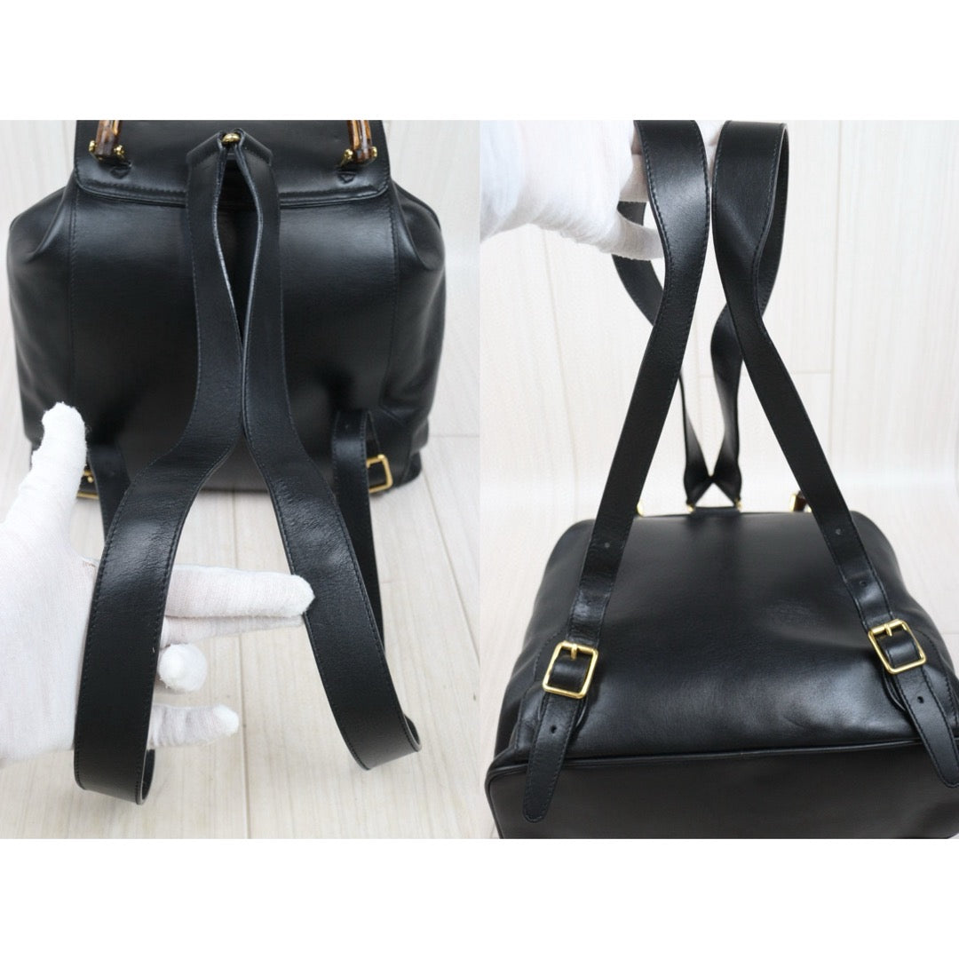 Very Good ( Rank A) ｜GUCCI Bamboo Leather GM Backpack Black｜25042120