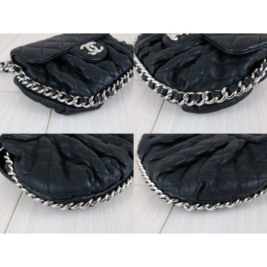 Include Entrupy Certificate of Authenticity｜Very Good ( Rank A)｜ CHANEL Calf Leather Chain Around Cloud Bag Shoulder Bag Black PM Made In 2013-2014Year｜S26031510
