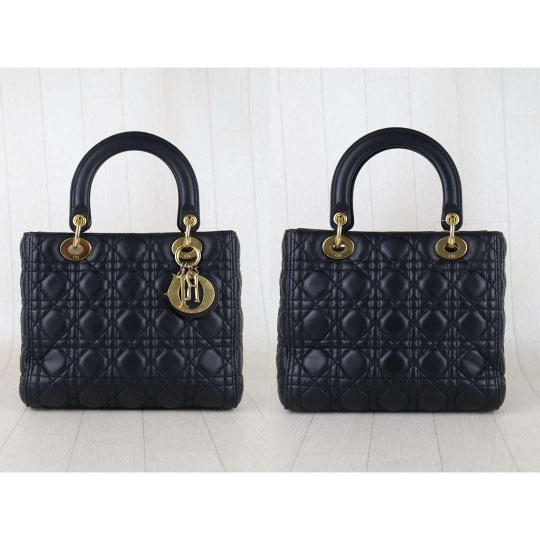 Include Entrupy Certificate of Authenticity｜Good ( Rank AB)｜  Dior Lady Dior Lamb Skin 2WAY Handbag Shoulder Bag Black ｜S26022601