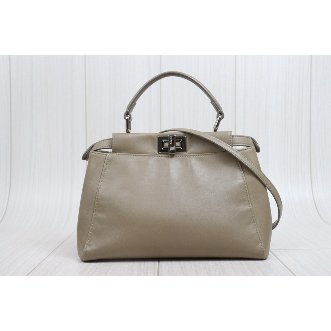 Include Entrupy Certificate of Authenticity｜Good ( Rank AB) ｜ FENDI Calf Leather Peekapoo iconic mini Handbag With Shoulder Bag Pebble｜26081806