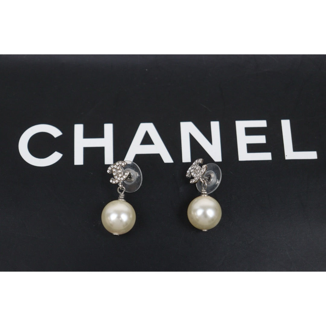 Very Good ( Rank A) ｜ CHANEL B14V Coco Mark  Rhinestone Pearl Earrings Made In 2014Year ｜V25122601