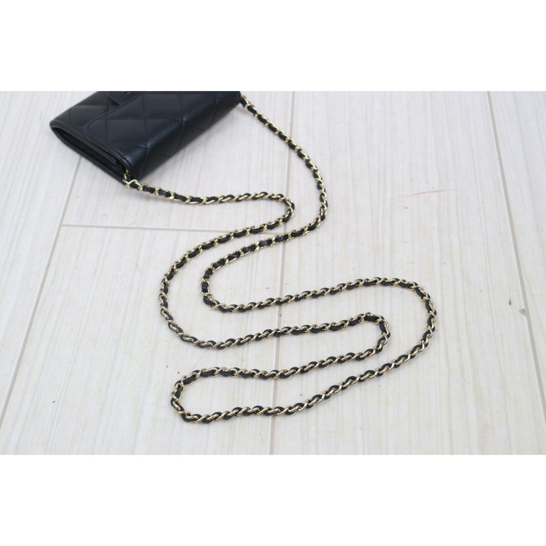 Excellent（Rank SA）｜CHANEL Caviar Skin Matelasse  Chain Mini WOC Black  Made in 2021-2022 Year ｜S25071004