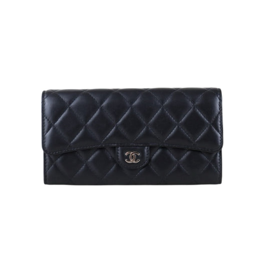 Include Entrupy Certificate of Authenticity｜Good ( Rank AB)｜CHANEL Lamb Skin Black Long Wallet Made In 2016-2017Year｜S26083005