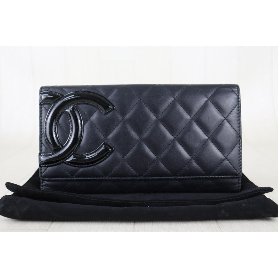 Include Entrupy Certificate of Authenticity｜Good ( Rank AB) ｜ CHANEL Cambon Long Wallet Black Made In 2013-2014 Year｜Z26101102