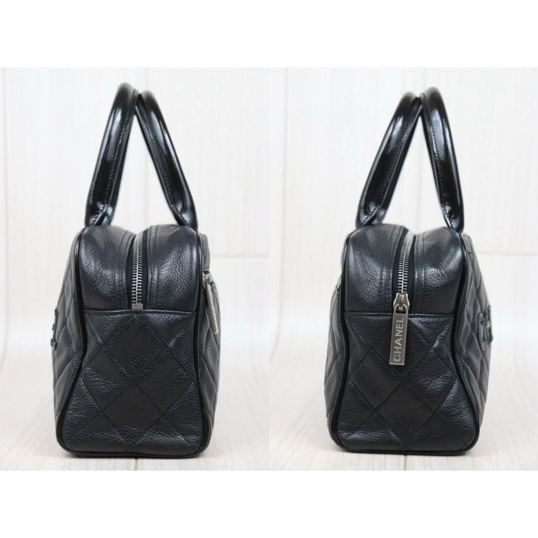 Very Good ( Rank A)｜ CHANEL Caviar Skin Calf Leather Bowling Hand Bag Black Made In 2000～2002Year｜25052101