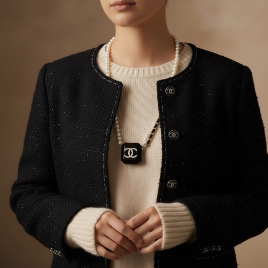 Include Authentic Detective Certificate of Authenticity｜Very Good ( Rank A)｜ CHANEL B21A Rhinestone Coco Mark Pearl Chain AirPods Pro Bag Made in 2021 year｜S26031021