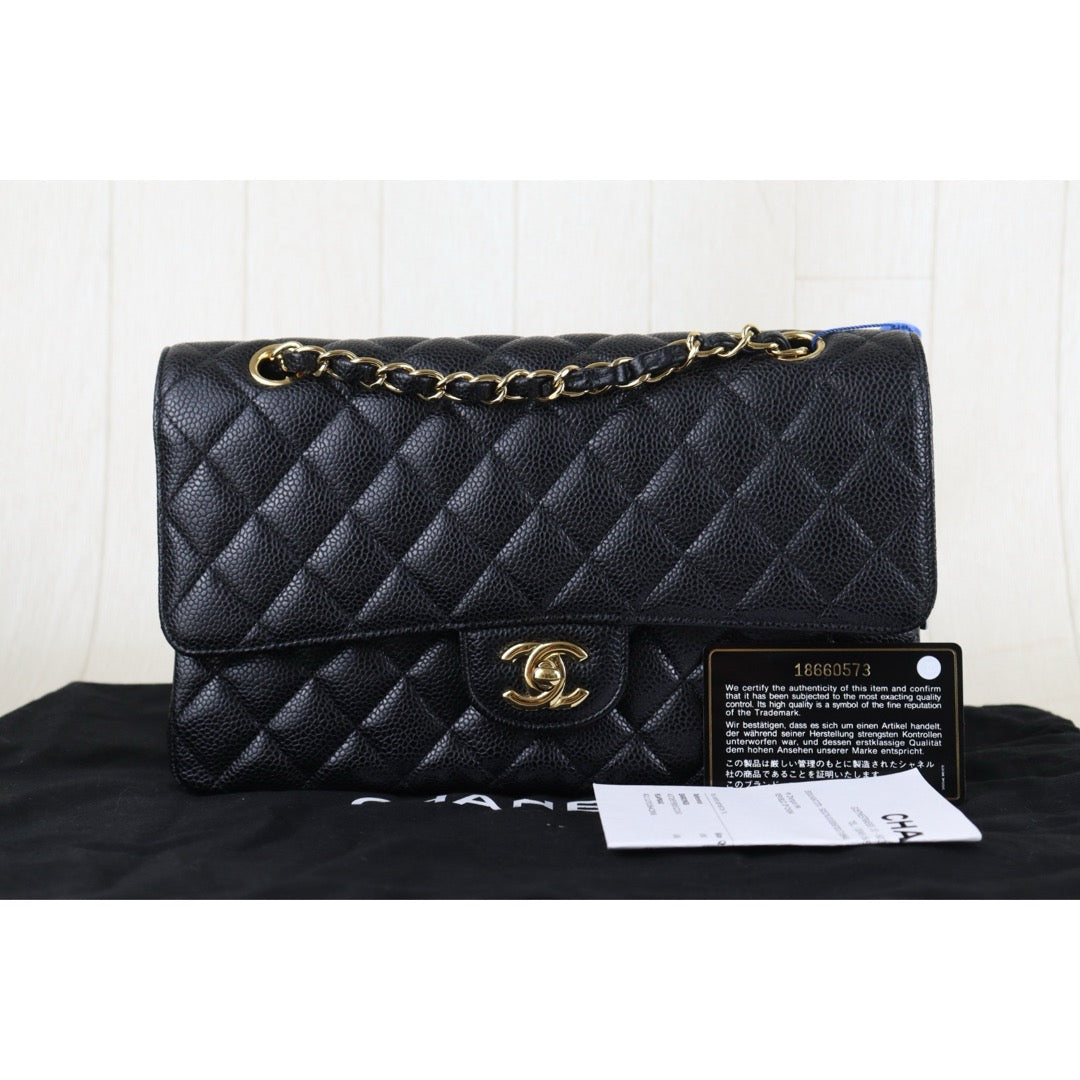 Include Entrupy Certificate of Authenticity｜Very Good ( Rank A)｜ CHANEL Caviar Skin Calf Leather Chain Double Flap 25 Shoulder Bag  Black Made In 2013-2014Year｜S26072545