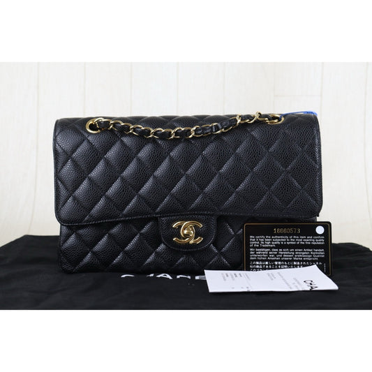 Include Entrupy Certificate of Authenticity｜Very Good ( Rank A)｜ CHANEL Caviar Skin Calf Leather Chain Double Flap 25 Shoulder Bag  Black Made In 2013-2014Year｜S26072545
