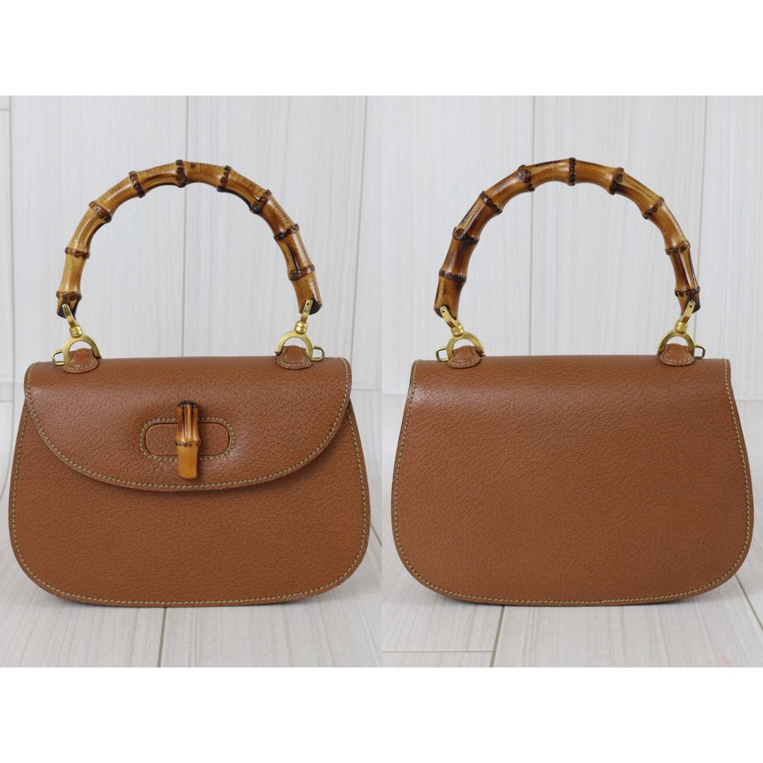 Include Entrupy Certificate of Authenticity｜Good ( Rank AB)｜  GUCCI Bamboo Calf Leather Caramel HandBag ShoulderBag ｜S26073107