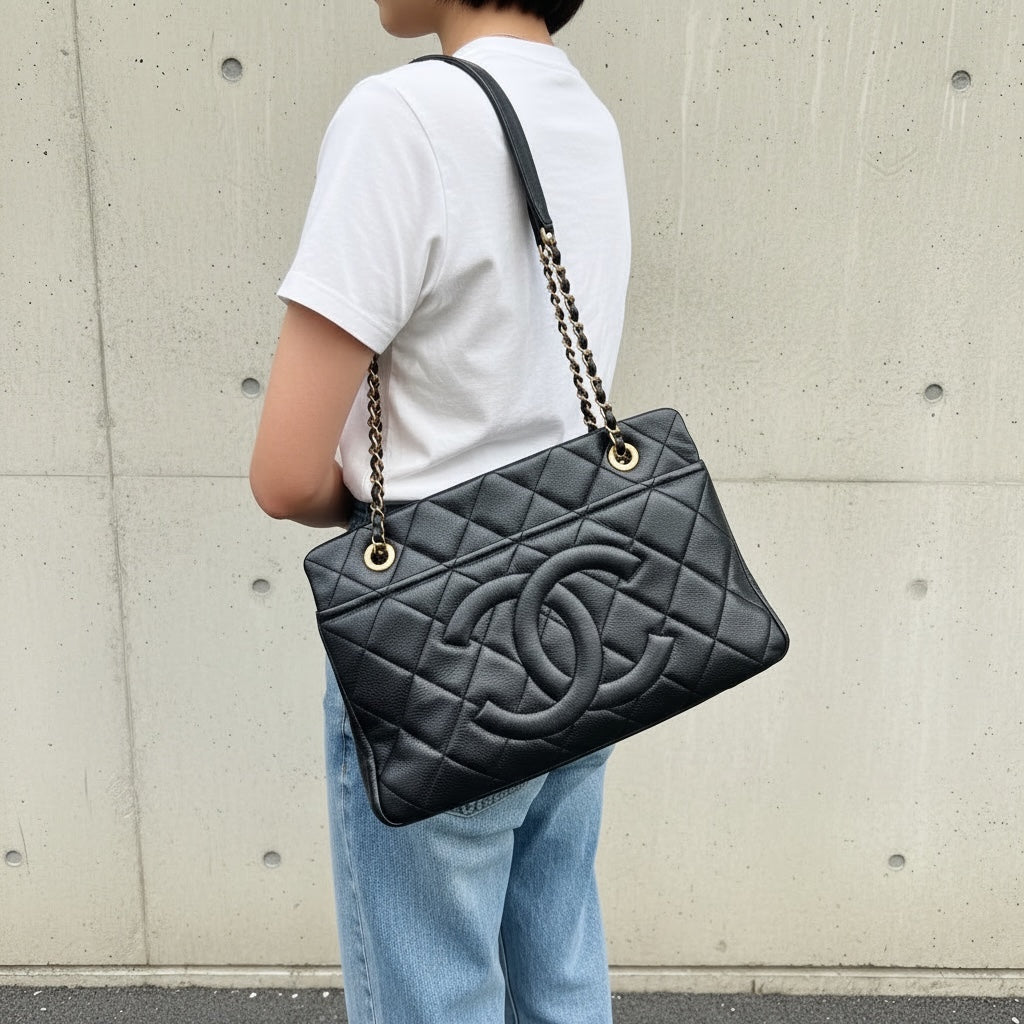 Include Entrupy Certificate of Authenticity｜Good ( Rank AB)｜ CHANEL Caviar Skin  Matrasse Chain Tote Bag Black Made In 2013～2014Year｜26041408