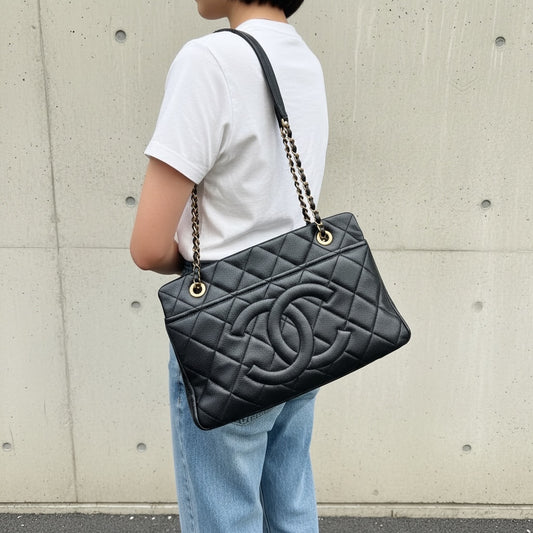 Include Entrupy Certificate of Authenticity｜Good ( Rank AB)｜ CHANEL Caviar Skin  Matrasse Chain Tote Bag Black Made In 2013～2014Year｜26041408