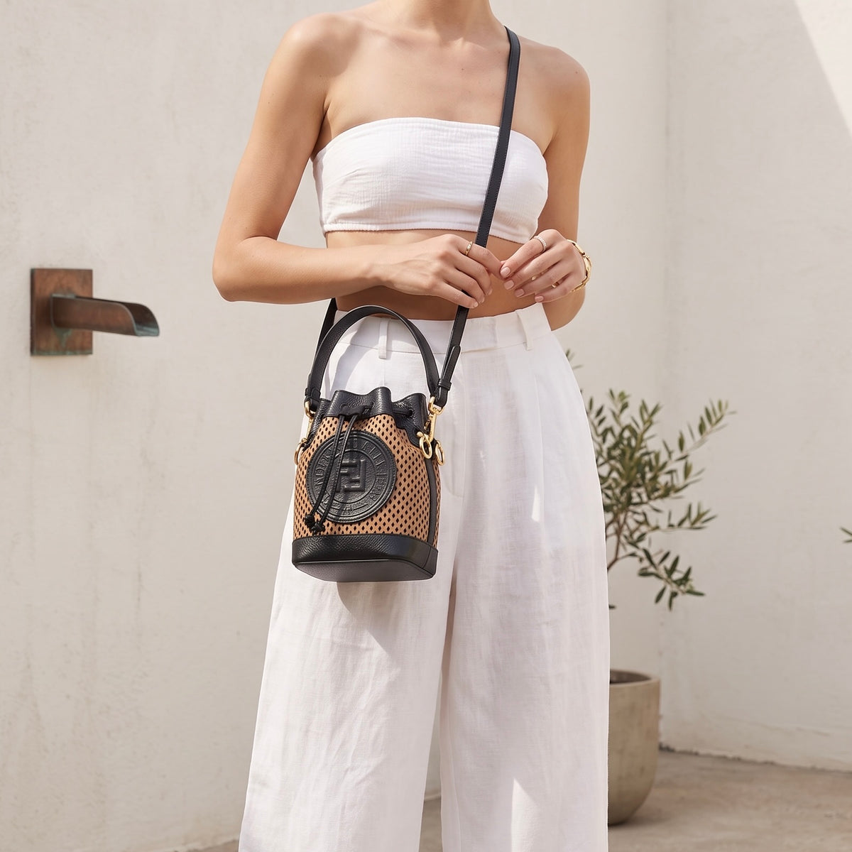 Include Entrupy Certificate of Authenticity｜Good ( Rank AB)｜ FENDI Perforated Mini Mon Tresor Bucket Bag｜X26070607