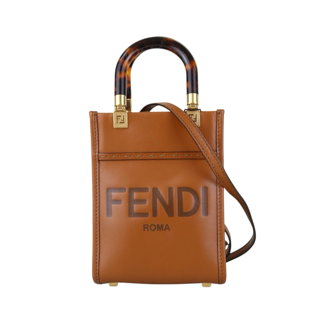 Include Entrupy Certificate of Authenticity｜Good ( Rank AB)｜ FENDI Mini Sunshine Shopper Hand Bag Shoulder Bag Brown｜S26090715