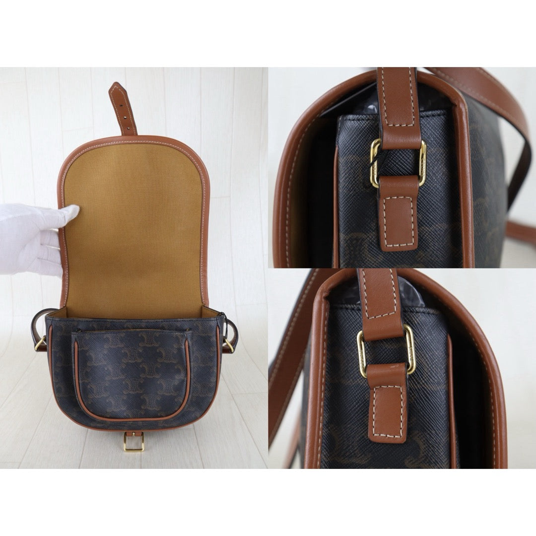 Include Entrupy Certificate of Authenticity｜Good ( Rank AB) ｜ CELINE Macadam Triomphe Cross Body Shoulder Bag Current Model｜S26090729