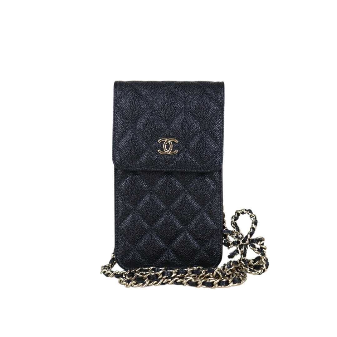 Include Entrupy Certificate of Authenticity｜Very Good（Rank A）｜CHANEL Caviar Skin  Flap Phone Holder Chain Shoulder Bag Black IC Chips Model｜S26072534