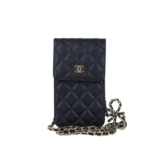 Include Entrupy Certificate of Authenticity｜Very Good（Rank A）｜CHANEL Caviar Skin  Flap Phone Holder Chain Shoulder Bag Black IC Chips Model｜S26072534