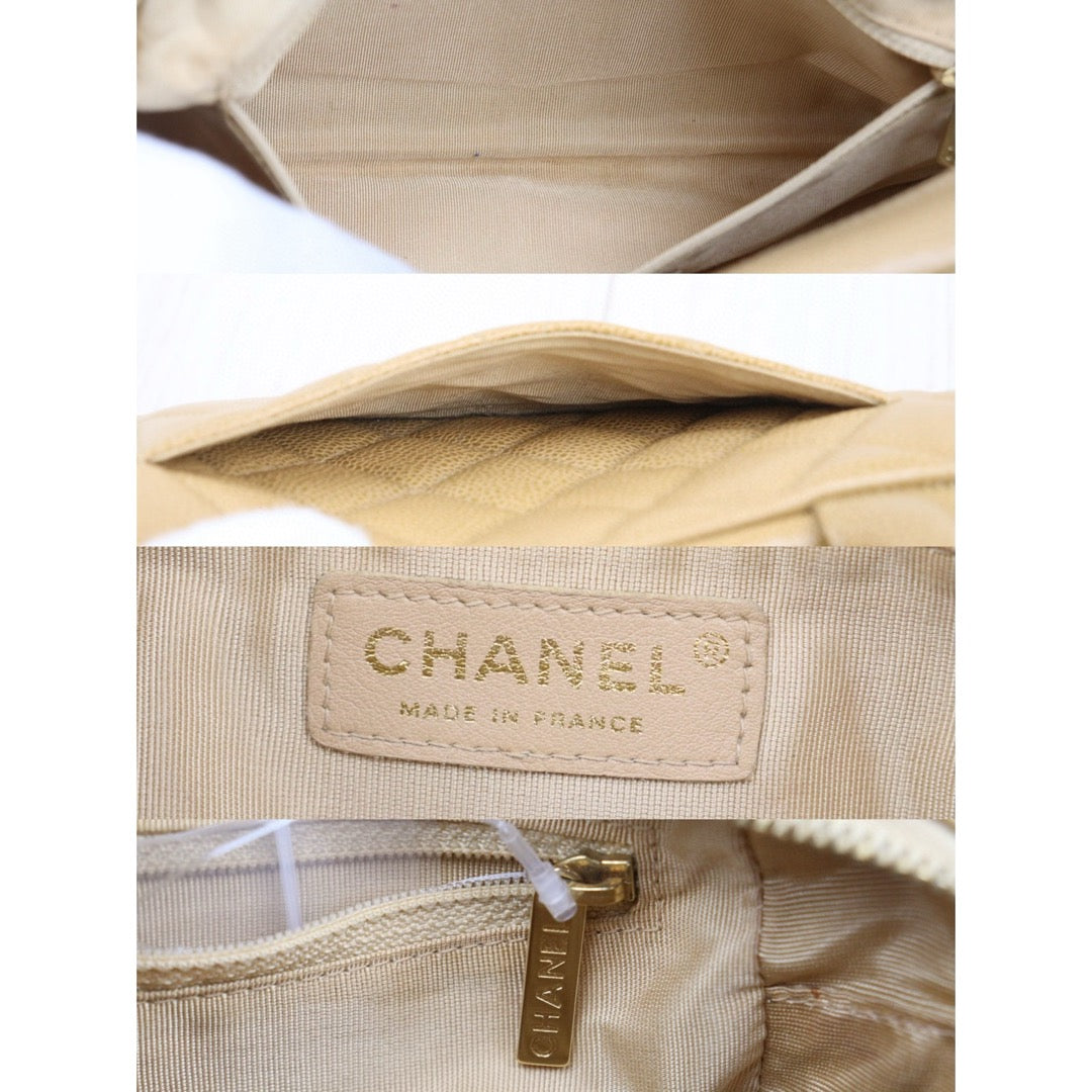 Good ( Rank AB)｜ CHANEL Caviar Skin Leather Calf Leather Bowling Hand Bag Beige Made In 2003～2004Year｜P25051601