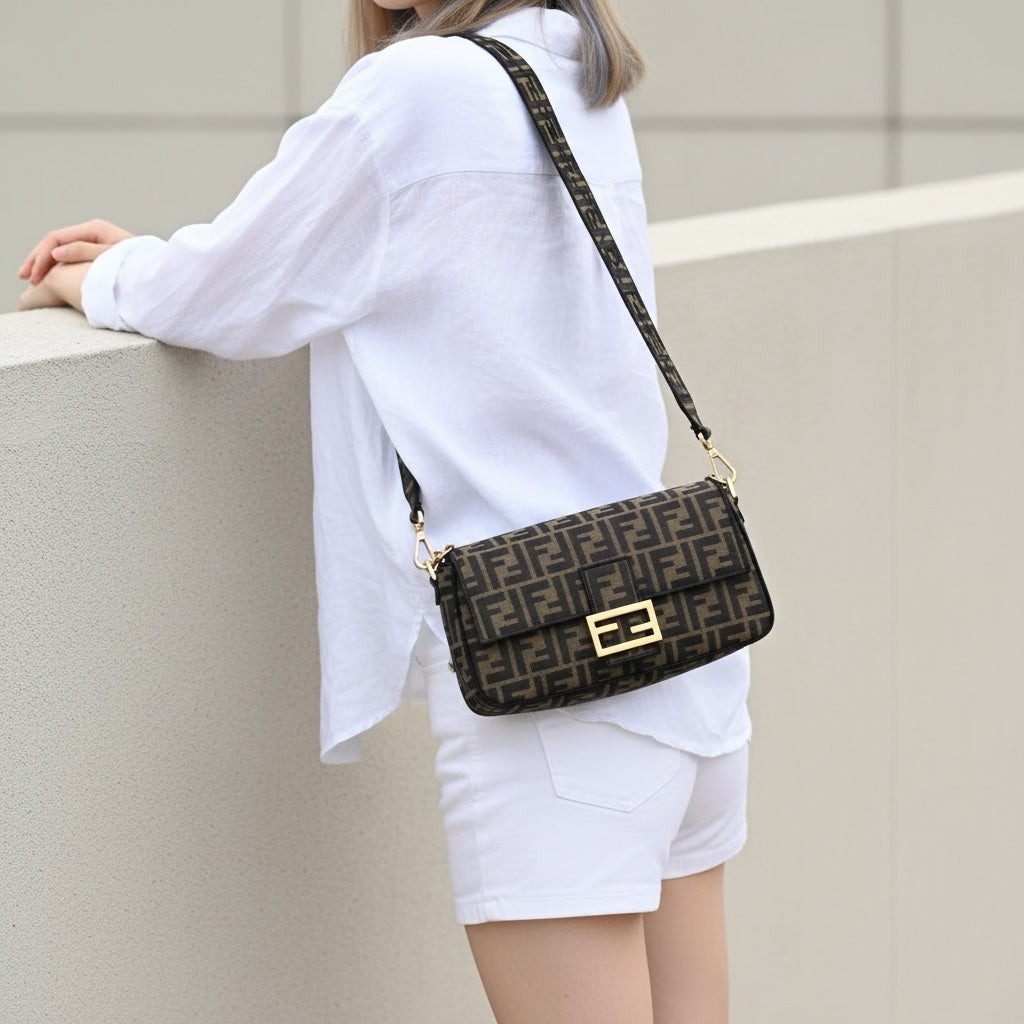Include Entrupy Certificate of Authenticity｜Very Good ( Rank A)｜ FENDI Mamma Baguette Shoulder Bag  Gold Hardware Current Model｜S26060504