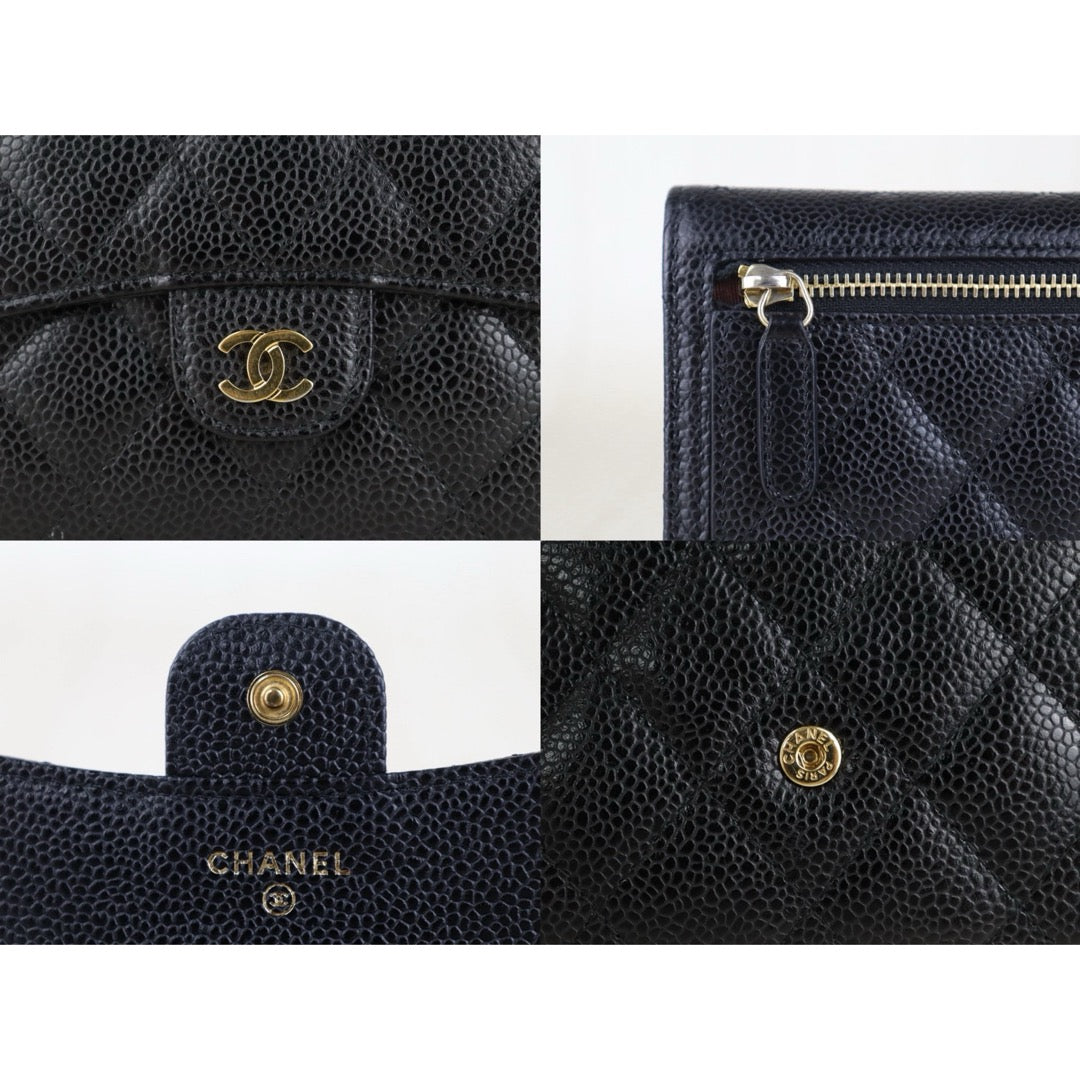 Include Entrupy Certificate of Authenticity｜Very Good ( Rank A)｜ Chanel Caviar Skin Black Wallet Made In 2022 Year ｜S26062512