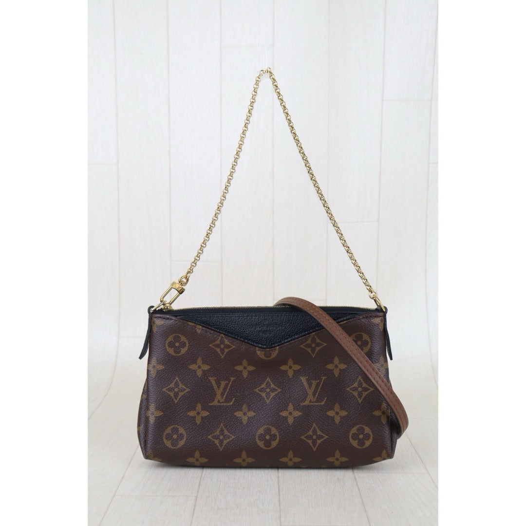 Include Entrupy Certificate of Authenticity｜Good ( Rank AB)｜ Louis Vuitton Monogram  Mini Pallas Cluth With Shoulder Bag Black｜S26052205