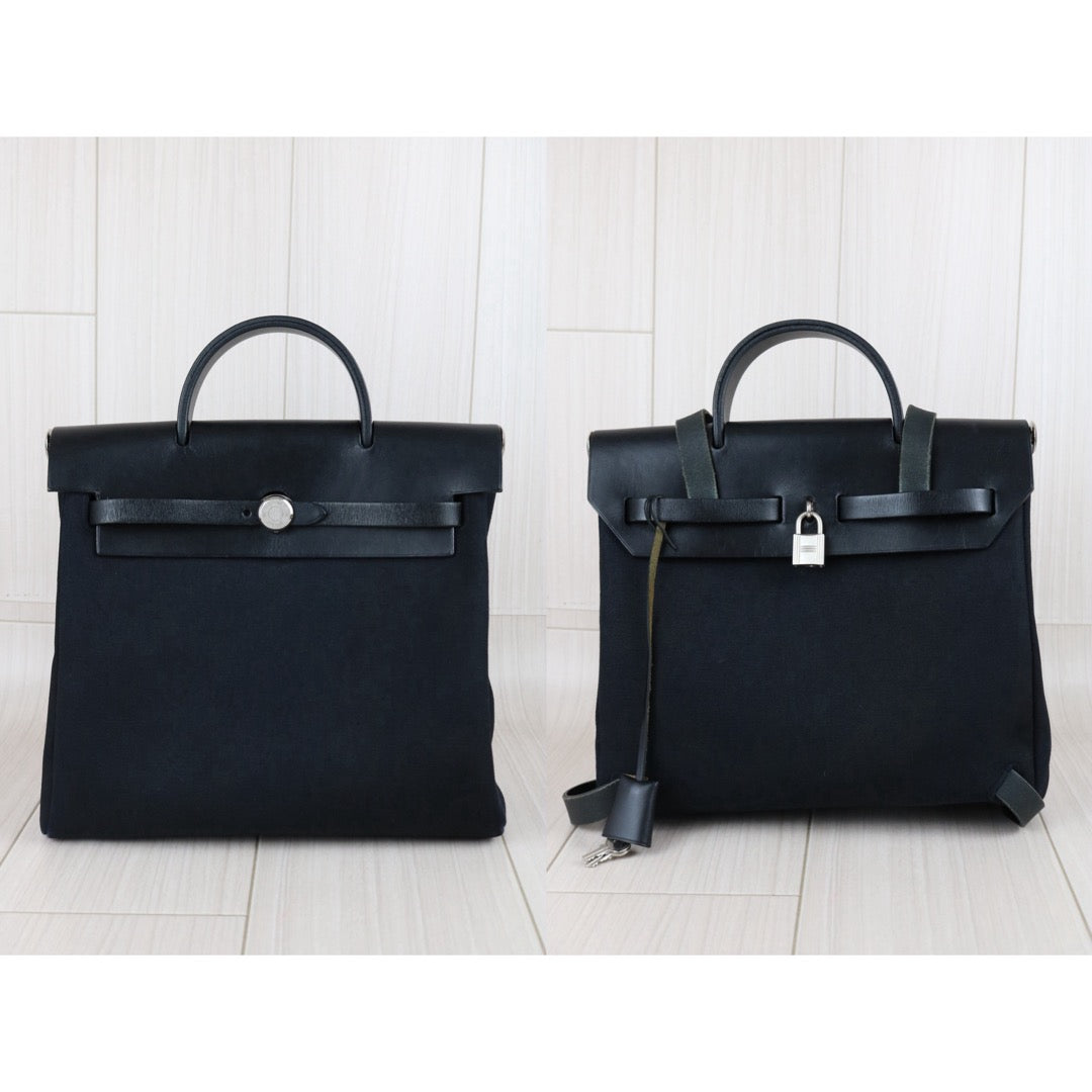 Include Entrupy Certificate of Authenticity｜Good ( Rank AB)｜ HERMES Black Herbag A Dos Zip Retoume Backbag □G Stamp Made in 2003Year｜Y26051527