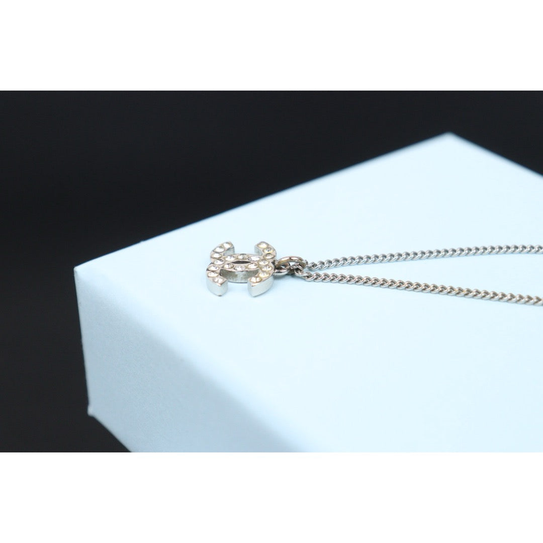 Very Good ( Rank A) ｜CHANEL COCO Mark Rhinestone Necklace Silver｜V25061909