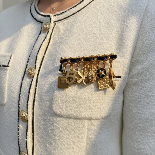 Include Authentic Detective Certificate of Authenticity｜Good ( Rank AB)｜ CHANEL Icon Chain Motif Vintage Classic Brooch ｜Y26040711