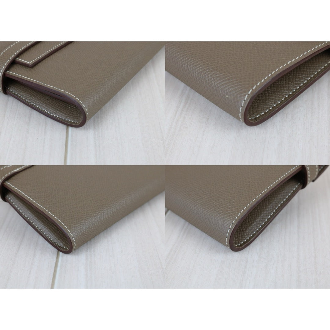 Very Good ( Rank A)｜ HERMES Epsom Kelly Wallet Gray □R Stamp Made In 2014 Year｜W25060311