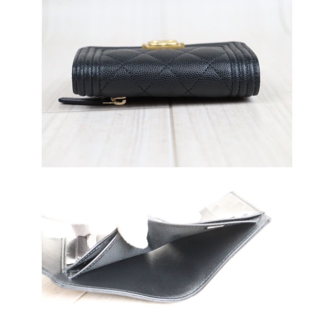 Rank S｜CHANEL Leboy Caviar Skin Black Wallet｜23120712