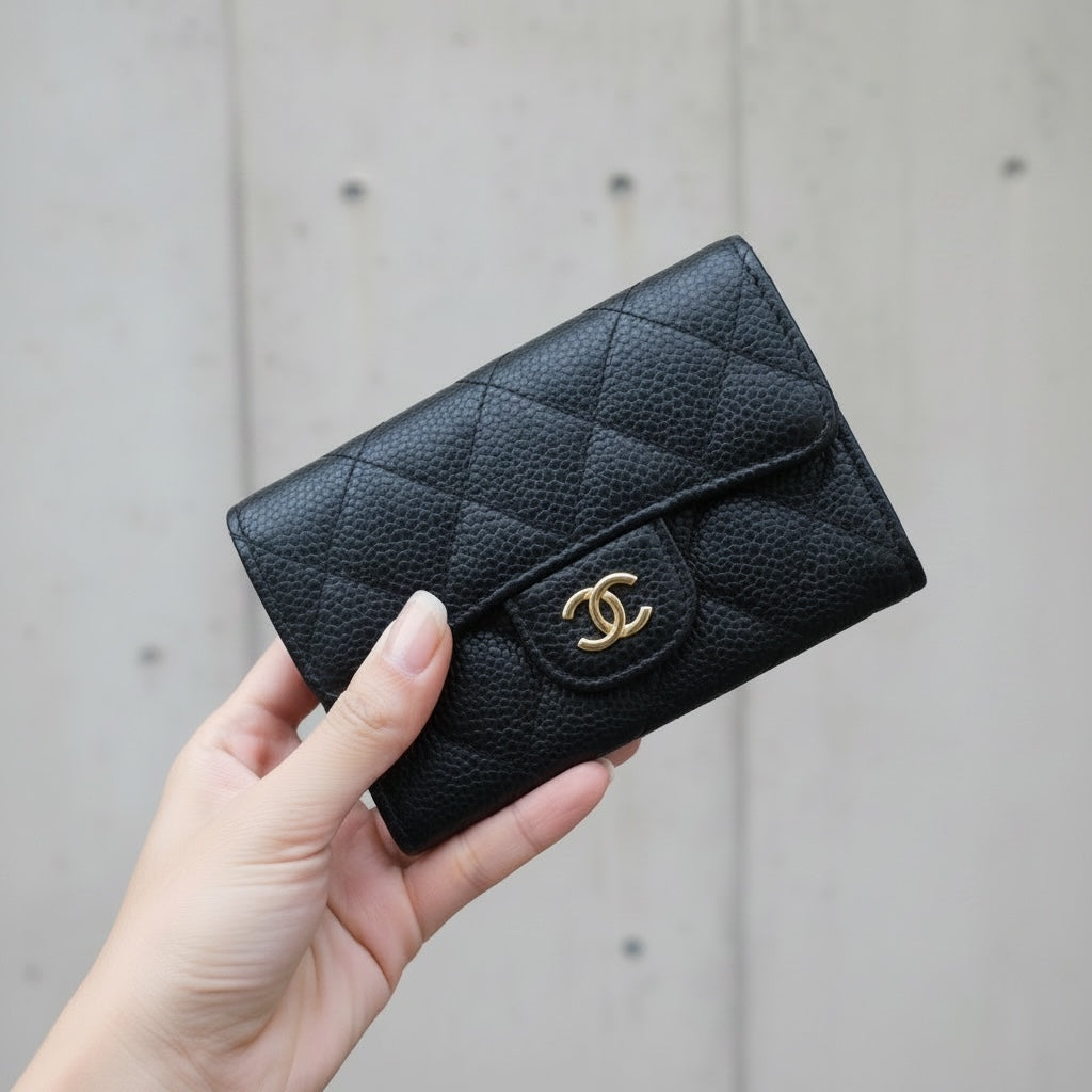 Include Entrupy Certificate of Authenticity｜Very Good ( Rank A)｜CHANEL Caviar Skin Black Card Holder Made In 2019-2020Year｜S26051102
