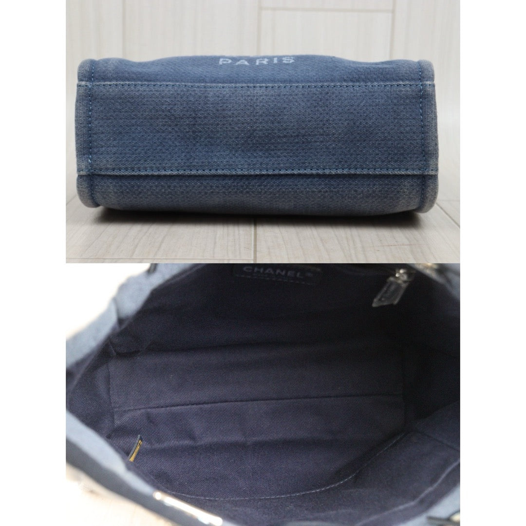 Good ( Rank AB)｜ CHANEL Deauville PM Canvas Chain Tote Bag Blue Made In 2012Year｜V25111001