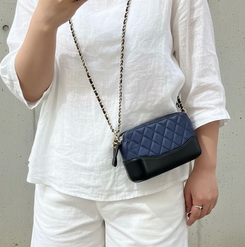 Include Entrupy Certificate of Authenticity｜Very Good ( Rank A)｜CHANEL Mini Gabrielle Aged Calfskin Shoulder Bag Dark Blue Made in 2018Year｜S26060610