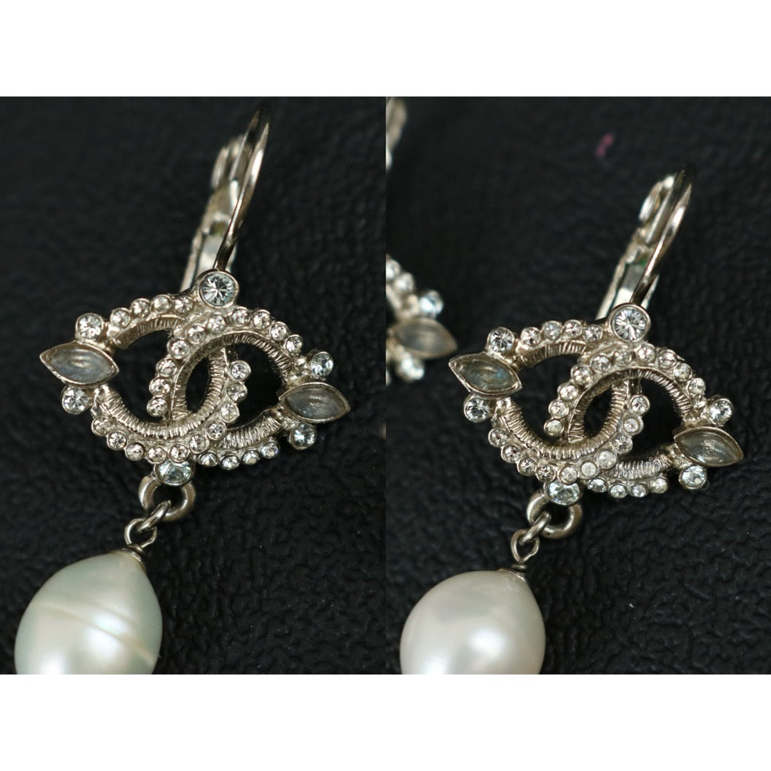 Excellent（Rank SA）｜ CHANEL Coco Mark Rhinestone Pearl Earrings Silver｜X25040603