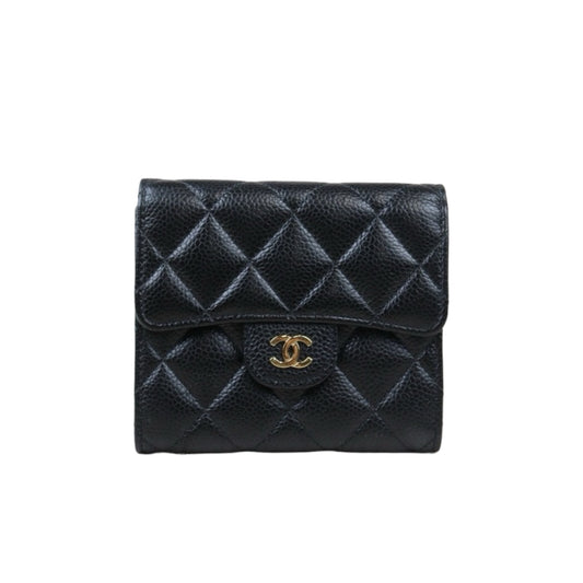 Very Good ( Rank A)｜Chanel Caviar Skin Black Wallet｜24080914