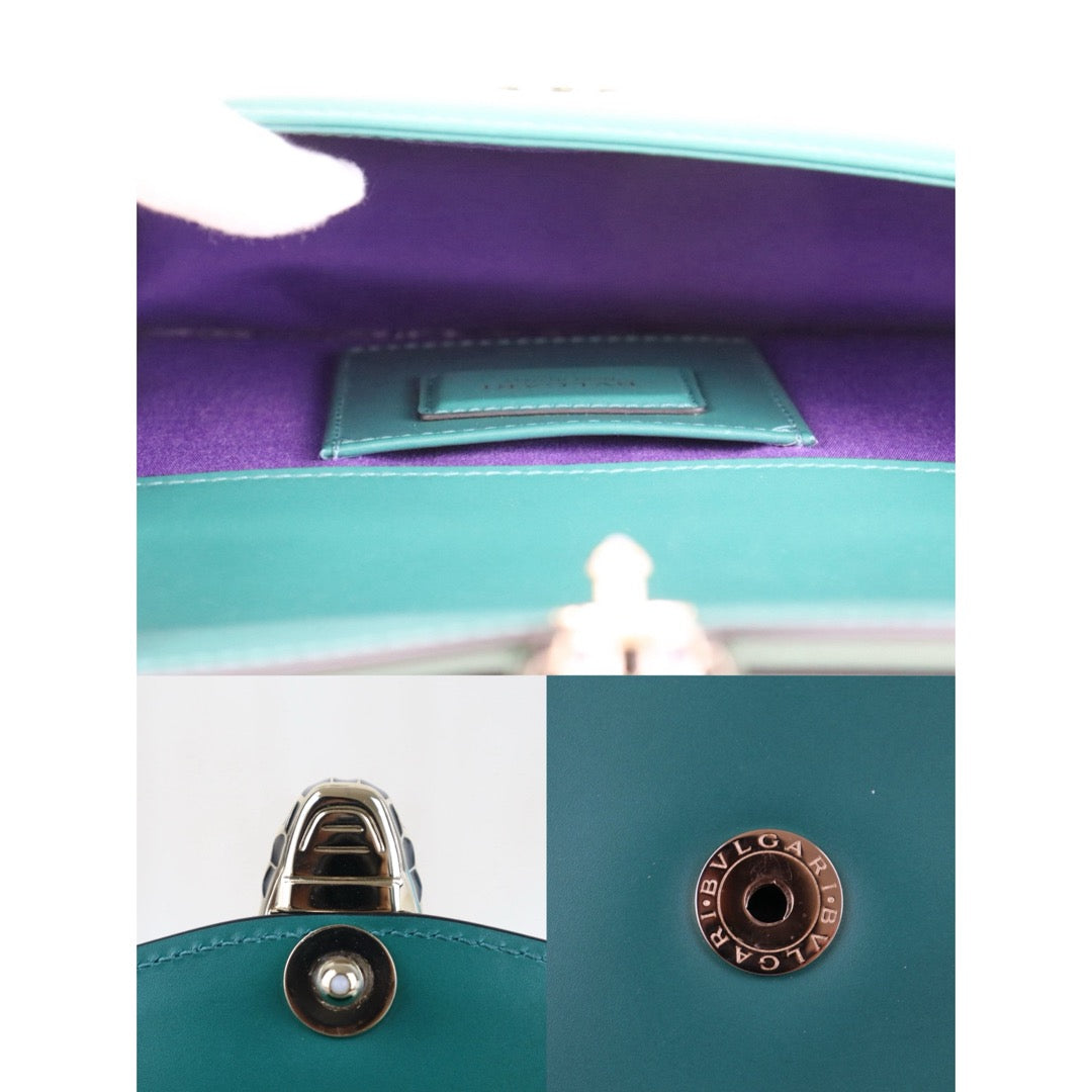 Include Entrupy Certificate of Authenticity｜Very Good ( Rank A)｜Bvlgari Calf Leather Serpenti Forever Top in Emerald Green PM Shoulder Strap ｜S26090738