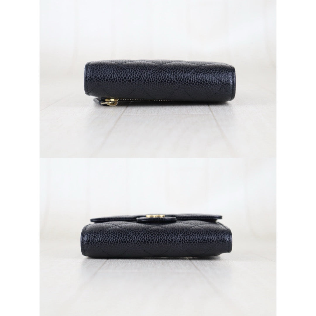 Include Entrupy Certificate of Authenticity｜Very Good ( Rank A)｜ Chanel Caviar Skin Black Wallet Made In 2022 Year ｜S26062512