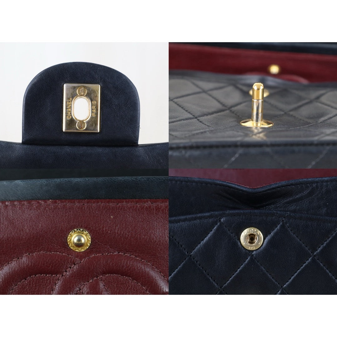 Include Entrupy Certificate of Authenticity｜Good ( Rank AB)｜ CHANEL Lamb Skin Matrasse Chain Double Flap 25 Shoulder Bag  Black Made In 1989-1991 Year｜S26083009