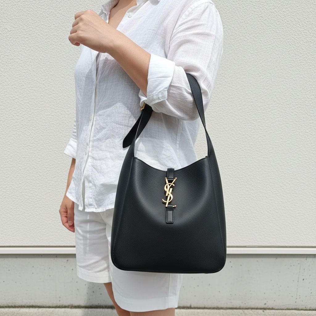 Include Entrupy Certificate of Authenticity｜Very Good ( Rank A)｜  Saint Laurent YSL Calf LeatherHobo Shoulder Bag Black ｜26070908