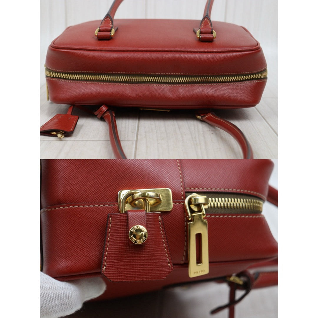 Good ( Rank AB)｜Prada Leather Saffiano Briefcase Plume Handbag Red｜W25102111