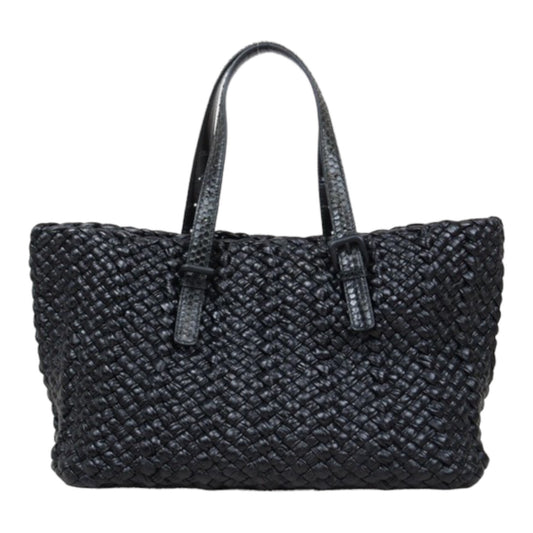 Rank A ｜ Bottega Veneta Lambskin Knitted Snakeskin Tote Bag Black ｜Q24040205