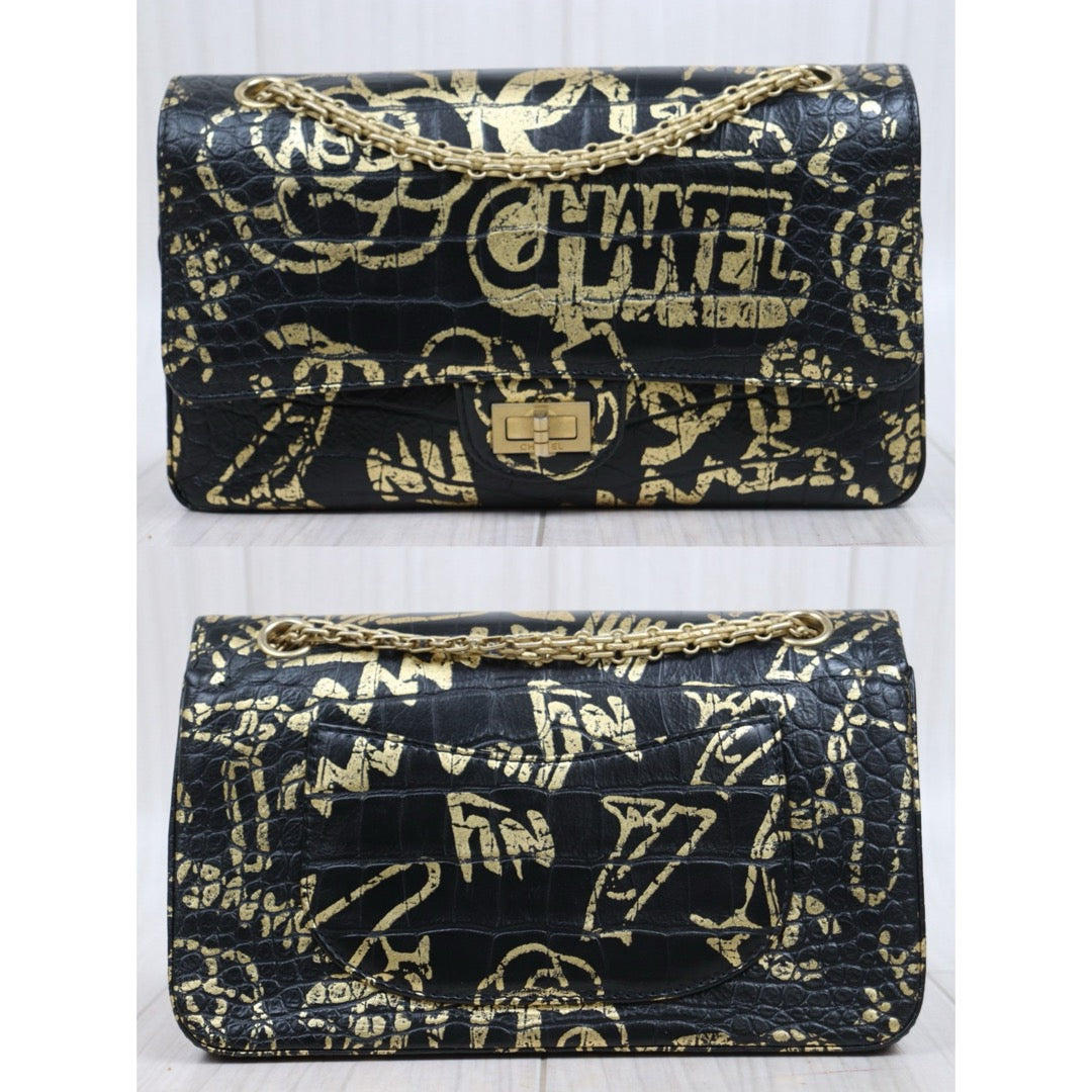 Good ( Rank AB)｜ CHANEL 2.55 Double Flap Graffiti Crocodile Pattern Matelasse Chain Shoulder Bag Limited edition  Made in 2019-2020Year｜Y25110425